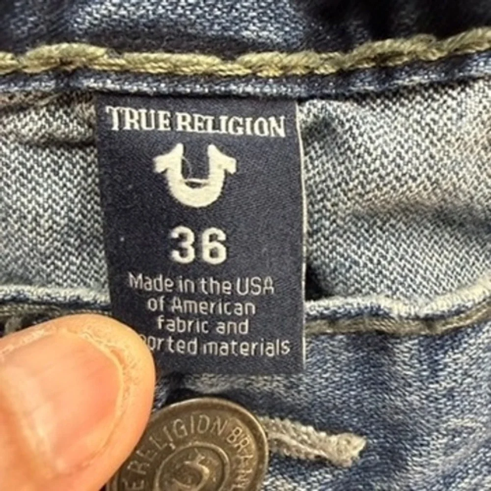 True Religion Jeans Mens 36 Blue Ricky Relaxed Straight Distressed‎ Denim USA